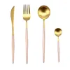 Ensembles de vaisselle ensemble de couverts de luxe en acier inoxydable plaqué or vaisselle de mariage couteau à manger fourchette cuillère à soupe rose doré