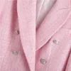 女性用トラックスーツAmandina Luxe Pink TweeedDoubleBreastedBlazerジャケット女性スカートショートスーツ