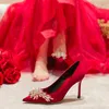 Sandals 2022 Spring Women Bridal Shoes Wedding Shoes High Heels Satin Silk Pumps Female Stiletto Luxurious Pointed Diamond Party Shoes L221107