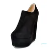 Legzen mode femmes bottines plate-forme bout rond compensé Faux daim noir chaussures femme grande taille211O