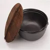 gietijzeren pan met houten deksel en handvat verdikte niet -stokpan Japanse traditionele oude dikke ijzeren pot soeppot L25 H8 5 cm 3233584