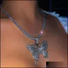 Collares colgantes Collar de mariposa Oro Sier Rosegold Iced Out Cadena de tenis Cz Hip Hop Bling Collares para hombre Joyería de diamantes 2770 Dr Dhiiw