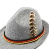Bérets Lightweight Feather Decor Hat Fedora pour femmes hommes houlants Oktoberfest avec Western Jazz Felt