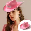 Berets Cowboy Hat For Women Cowgirl With Glitter Sequins Brim Crown Pattern Decor Dress-Up Accessories Drawstring Pink