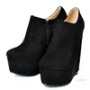 Legzen mode femmes bottines plate-forme bout rond compensé Faux daim noir chaussures femme grande taille211O