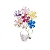 Brooches Fashion Colorful Flower Basket Brooch Creative Elegant Zircon Pin Suit Coat Cute Accessories Corsage