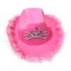 Berets Women Girl Holiday Cosplay Party Felt Festival Costume Crown Inlaid Stage Performance Western Style With Light Solid Cowgirl Hat