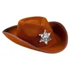 Berets Star Shape Badge Decor Cowgirl Hats For Women Men Thickened Fabric Cowboy Hat With Curved Brim Jazz Casual