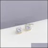 Stud Stud 2021 Design 6 Pcs 14K Gold Plated Square Earrings Luxury Jewelry Cubic Zircon Simple Style Drop Delivery Dhq3O