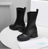 Women shoes luxury designer lady short Boots Ankle Booties Platform soled Boot black genuine leather mid heel shoe EU35-43
