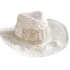 Berets Hollow Out Bride Letter Cowgirl Hat Novelty Cowboy Summer Beach Western Fancy Dress Accessory Drop278G