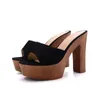 Sandals Platform Slippers Fashion Wild Ultra-Heeled Sexy Thick-Soled Wood Grain Comfortable