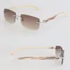 New White Inside Stripe Genuine Natural Horn Sunglasses for Women 8200757 Fashion Style Metal Rimless Male Female Adumbral Man Woman Frames Sun Glasses Size 57-18-140