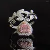 Cluster anneaux mignon Bling rose coeur pierre couleur argent réglable feuille anneau pour les femmes mode bijoux mariage fiançailles 2022 tendance