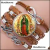 Charm Bracelets For Women Christmas Jewelry Glass Cabochon Mtilayer Black/Brown Leather Bracelet Bangle Virgin Mary Sacred Heart Rel Dhu3M