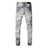 Denim Jeans Biker Fit Man Distressed Slim-Fit Whisker Fading Effect Paint Wash Men's339A