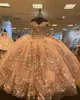2023 Корал -Quinceanera платья 3d цветочная аппликация от плечевых кристаллов с бисером бусинки Сладкие 16 празднования дня рождения