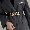 Belts Women Clothes Waist Belt Dress Fashion Gold Silver Metal Chain Decor Elastic Lady Adjustable Buttons Coat For Dating