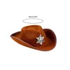 Berets Star Shape Badge Decor Cowgirl Hats For Women Men Thickened Fabric Cowboy Hat With Curved Brim Jazz Casual