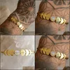 Bangle Bangle Gold Color Moon Phase Design Bracelet for Woman Retro Moonstone Ring Vintage Simple Association Gdedding P DH0JI