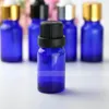 10 ml mini puste niebieskie szklane butelki z kroplozmakiem olejek aromaterapii butelki olejku eteryczne małe butelki oczu z czarną złotą srebrną czapką