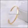 Bangle Bangle Delicate 4Mm Thin Charm Open Cuff Bangles Stainless Steel Elegant Gold Color Black Rose Men Women Quality Bracelets Gi Dhp5K