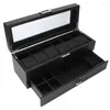 Watch Boxes 6 Slots Luxury Display Box Carbon Fiber Organizer Jewelry Glasses Storage Case With Lid For Watchmaker Black