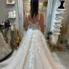 A Line Wedding Dresses Lace Appliques Square Neck Side Split Bridal Gowns Button Back Tiere vestidos de novia