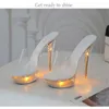 Sandals Size 43 ladies high heels slippers luminous high heels light up fashion catwalk shoes L221107