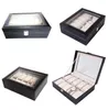 Watch Boxes High-end Box Wholesale Transparent Glass Display Wood Grain Leather 3/6/10/12 Mesh Gift Watches