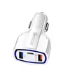 3-PORTS LED-billaddare 3.5A USB QC3.0 Type-C Universal Fast Charging för iPhone 14 11 12 13 Pro Max Samsung Android Phone Mini Quick Chargers Vehicle Adapter