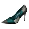 Sandalet 2022 Bahar Moda Seksi Yüksek Topuklu Kadın Pompalar Sivri Ayak parmağı Ofis Leydi Çalışma Ayakkabıları Fransız Tarzı Kadın Ayak Yazılımı Siyah Yeşil L221107