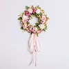 Decorative Flowers 40cm Artificial Wreaths Pink Rose Round Simulation Garland For Wall Door Window Hanging Decoration