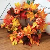 Decorative Flowers Autumn Wreath Pumpkin Pine Cones Fall Garland Rattan Halloween Christmas Decoration Front Door Window Home Decor Drop