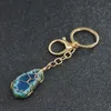 Złote Key Pierścienie DIY Naturalny Druzy Agat Surowy kamień uzdrawianie kryształowa torba na brelokę wisi dla kobiet mężczyzn biżuteria mody