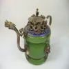 Collectible old china handwork superb jade teapot armored dragon lion monkey lid311V
