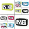 Bureau Horloges De Table En Plastique Réveil Muet Lcd Horloges Intelligentes Température Mignon Posensible Chevet Alarmes Numériques Sn Veilleuse Cale Dhxhu