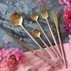 Dinnerware Sets Luxury Stainless Steel Cutlery Set Gold Plated Wedding Tableware Dining Knife Fork Tablespoon Pink Golden