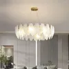 Pendants lampes de luxe en verre plume e14 lumières LED salon moderne lustre en or métal lustre