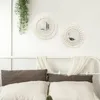 Tapestries hangende wandspiegel - boho macrame rand ronde decoratief kunst ornament voor appartement huis slaapkamer woonkamer keuken