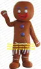 Vivid Brown Gingerbread Man Shrek Mascot Costume Party Suit With Purple Eyebrows Round Head Brown Shoes No.4206
