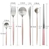 Dinnerware Sets Luxury Stainless Steel Cutlery Set Gold Plated Wedding Tableware Dining Knife Fork Tablespoon Pink Golden