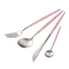 Ensembles de vaisselle ensemble de couverts de luxe en acier inoxydable plaqué or vaisselle de mariage couteau à manger fourchette cuillère à soupe rose doré