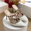 Valentine Sandals High Heel Women Dress Shoes Calfskin Patent Leather Studs Heeled Pumps 65mm 95mm High Heels Luxury Wedding Sandal Blue White Black Rose Cann Mhyh