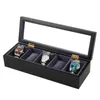 Watch Boxes 5 Grids MaBlack Wood Watches Display With Grey Plush Liner Box Jewelry Case Organizer Holder