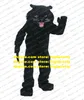 Traje de mascote de leopardo preto travesso preto, mascote de mascote de mascote preto ouvidos pequenos olhos amarelos claros barba branca no.4889