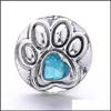 Charms Colorf Crystal Dog Paw Sier Color Snap Button Charms Women Jewelry Findings Pet Loved Rhinestone 18Mm Metal Snaps Buttons Diy Dhyxm