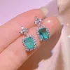 925 sterling silver heart love stud earrings for women 18K rose gold shining square elegant crystal blue diamond ear rings designe216Y