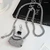 Belts 1Pc Silver Metal Chain With Sparkling Rhinestone Multi-purpose Chest Bag Necklace Waist Decorations Clothing Accessories