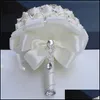 Bruiloft bloemen 18 cm luxe ivoor zijden roos bruiloft bloemen kristallen broche bruids vasthouden tassel fl diamanten steek boeketten drop del dhiyf